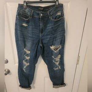 Judy Blue Boyfriend distressed raw hem 14w size EUC Dark wash